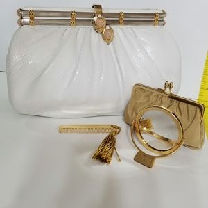 JUDITH LEIBER Rose Quartz Snakeskin Crossbody Clutch